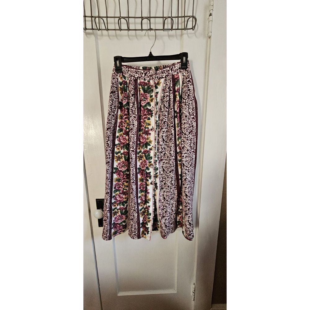 VTG NWT CAPACITY PETITES Midi‎ SKIRT FLORAL PRINT SMALL button down solid cotton